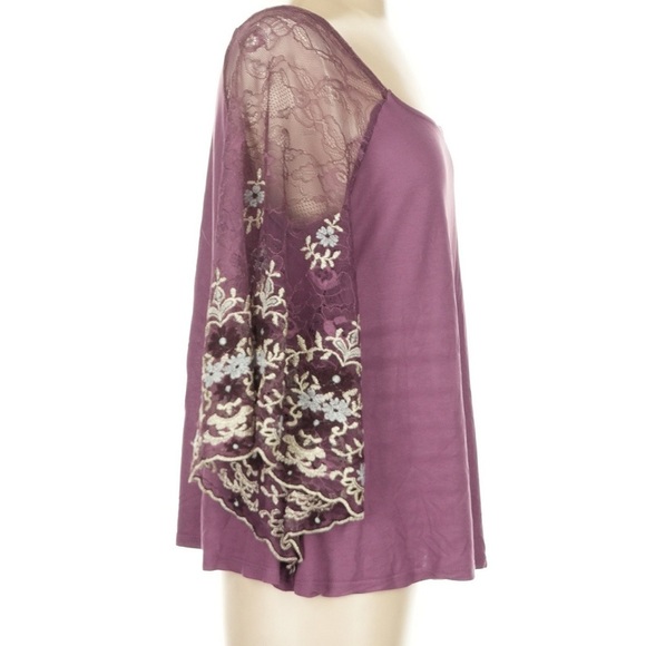 Purple Embellished Blouse with 3/4 Bell Sleeves - Picture 3 of 4